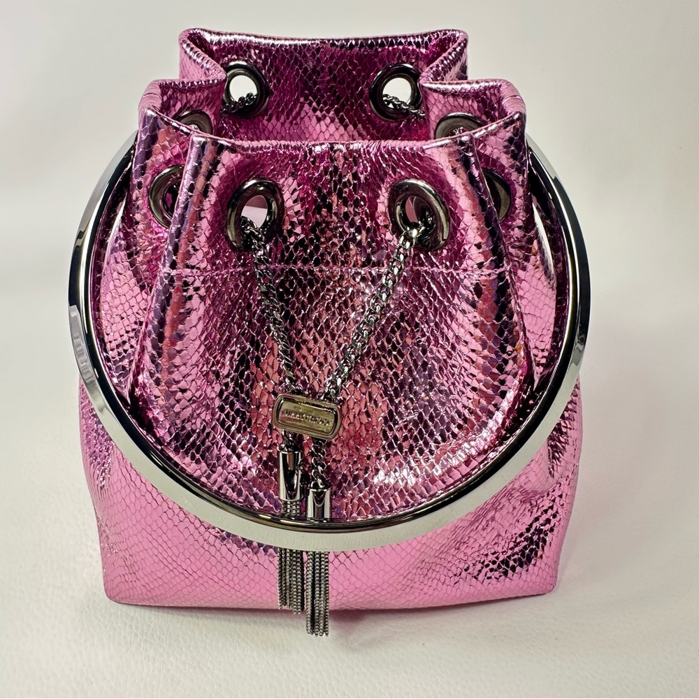NEW JIMMY CHOO BON BON CANDY WRAP LEATHER METAL TOP HANDLE CROSSBODY NWT! - Picture 5 of 15